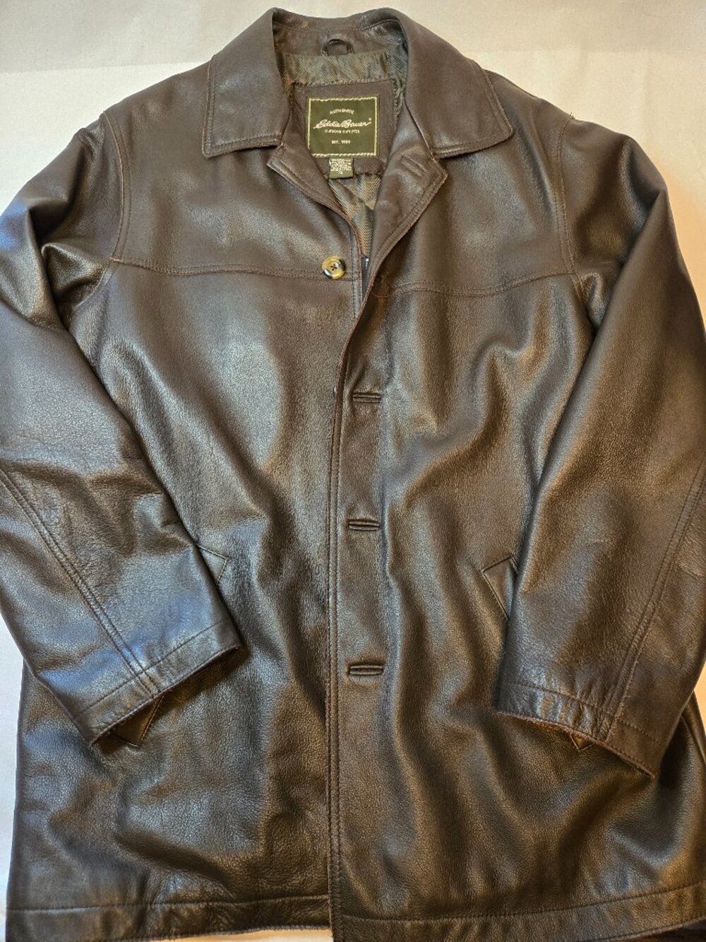 Eddie Bauer 100% Leather Jacket Car Coat Size XL